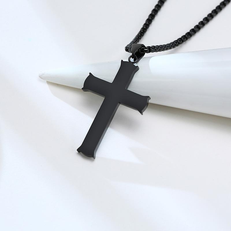 Plain Cross Necklace for Men, Silver Black Gold Color Stainless Steel Simple Cross Pendant Necklace Collar