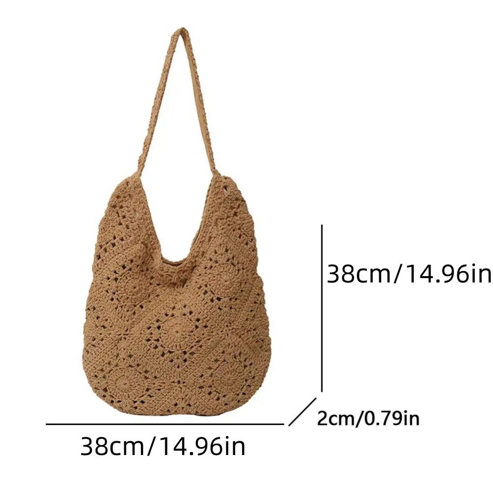 Lazy Style Crochet Shoulder Bag Large Capacity Tote Bag Trendy Women Straw Woven Bag  Ladies