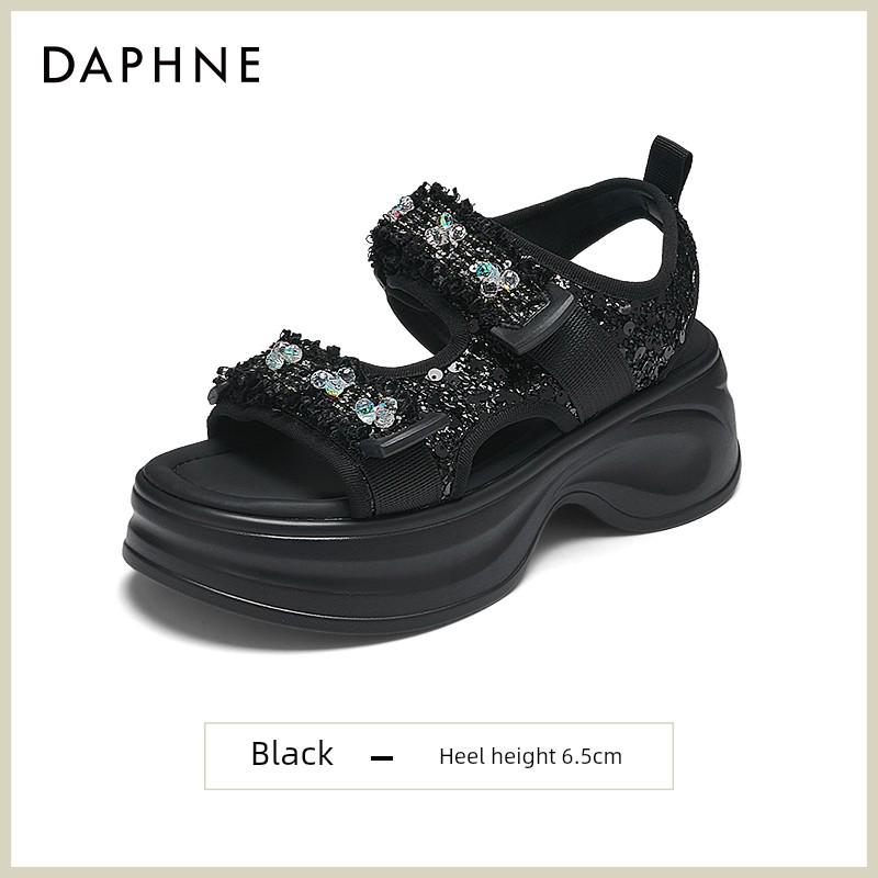 Daphne Women's Thick-Soled Sports Sandals with Rhinestones and Velcro Closure