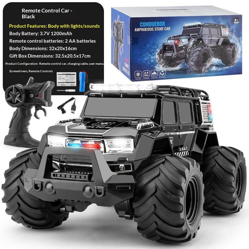 Amphibious 4wd Rc Police Car Waterproof Off Road Crawler With Led Lights Music Sirens Kids Toy Land Water Remote Control Vehicle