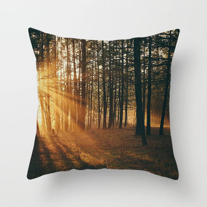 Sunshine Forest Landscape Printed Throw Pillow Cover Sofa Decoration Car Office Seat Cushion Cover Room Home Decor Pillow Cover