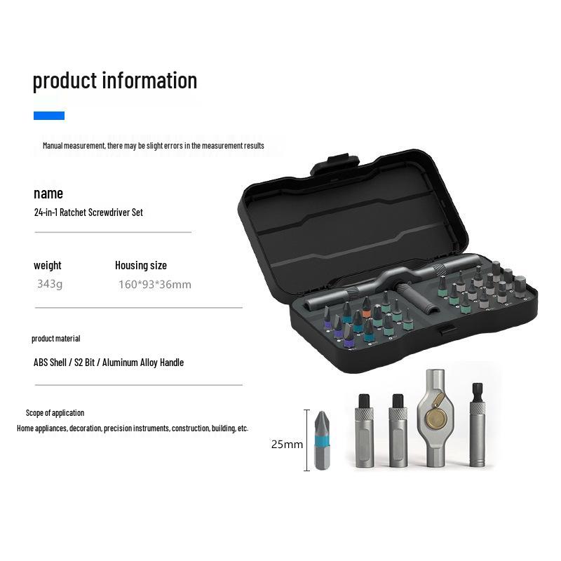 24-in-1 Multifunctional Ratchet Screwdriver Set: Strong Magnetic Phillips & Flat Head Bits for Household Use