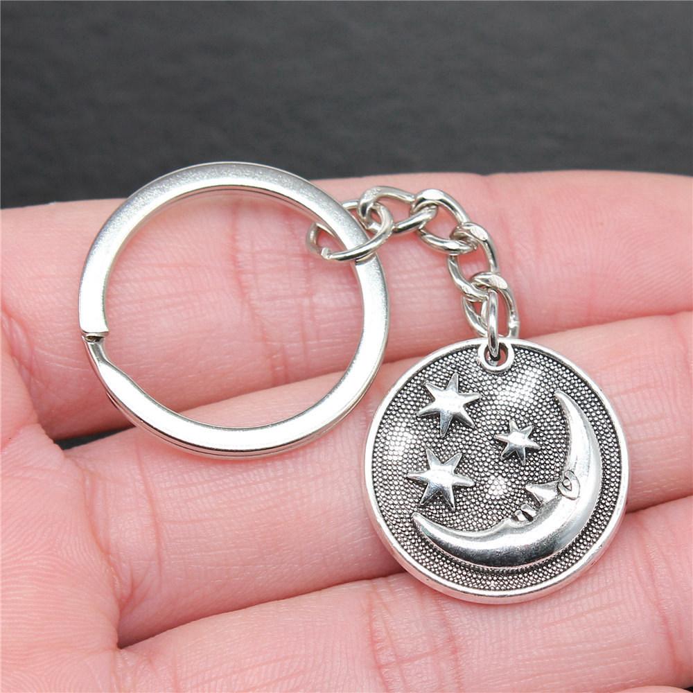 28mm Key Ring Star Pentagram Moon Minimalist Jewelry Components QY043