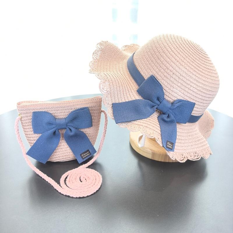 Girls 2pcs Straw Hat Solid Color Outdoor Travel Sun Hat Floral Fisherman Style Children's Fashion Accessory for Girls