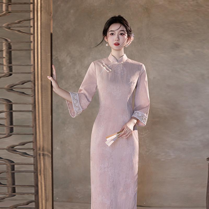 Pink national style new Chinese Suzhou long-sleeved autumn cheongsam improved young 1011 new women's high-end sense