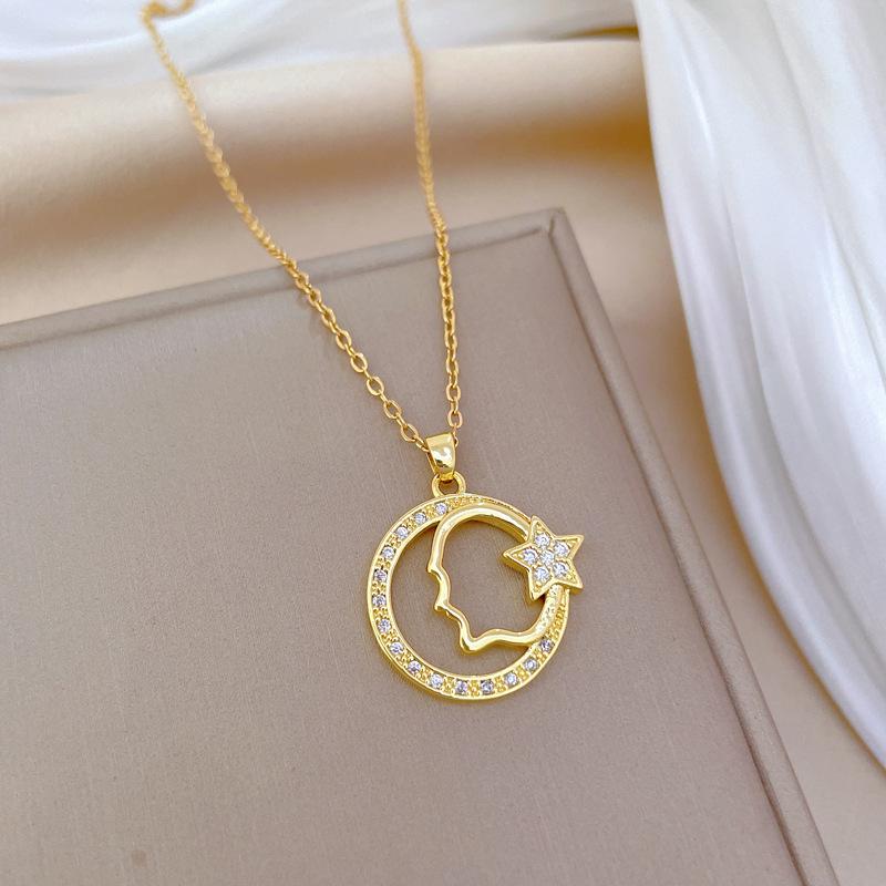 Ring Pentagram Light Luxury Temperament Gorgeous Full Diamond Necklace Female Versatile Collarbone Chain Titanium Steel Chain
