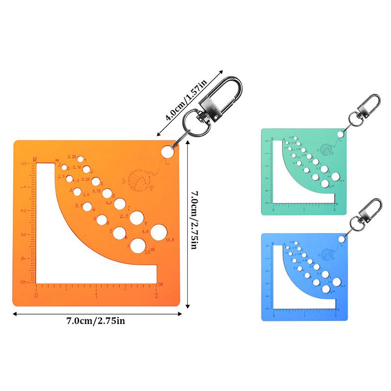 2Pcs Acrylics Knitting Needle Gauge Ruler For Sweater Sewing Craft Knitting Needle Measure Tool With Keychain Carabiner Clip