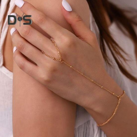 Dámský náramek Prsten Integrovaný slitinový Retro řetízkový náramek Prsten s dutým řetízkem Prsten otrocký náramek Boho Beach Jewelry Dárek