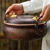 Handcrafted Vintage Copper Pot,Hot Pot Cooking Utensil With lid Simmering and Pasta Stewing,Hammer Texture 20 cm Handheld Pot