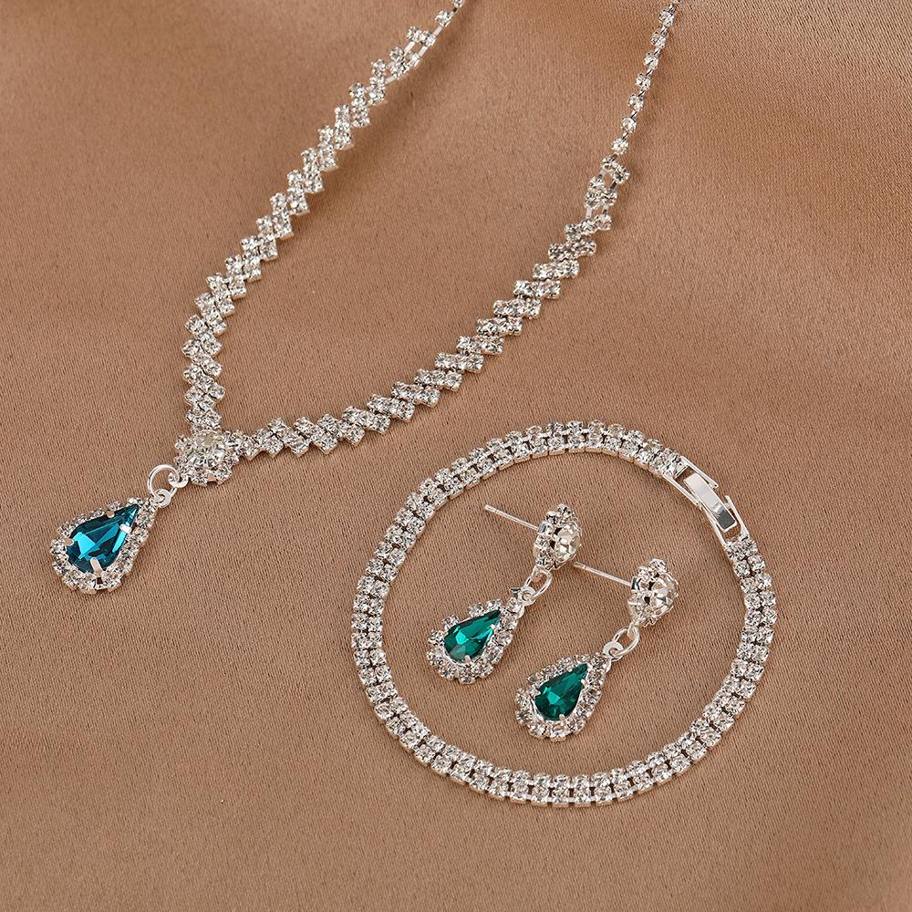 Light Luxury Fashion Gorgeous Inlaid Diamond Women Necklace Earrings Bracelet, Wedding Dinner Accessories