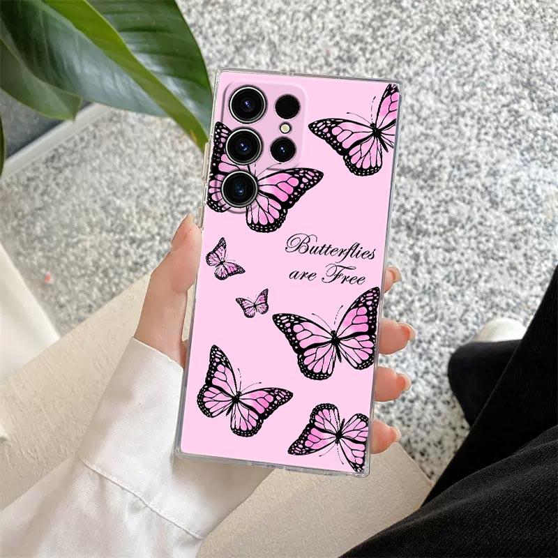

Pink Butterfly S25Ultra Clear Case For Samsung Galaxy S25 S24 S23 Ultra S20 S21 FE S22 Plus A56 A55 A36 A26 5G Soft Phone Cover Galaxy A26 5G