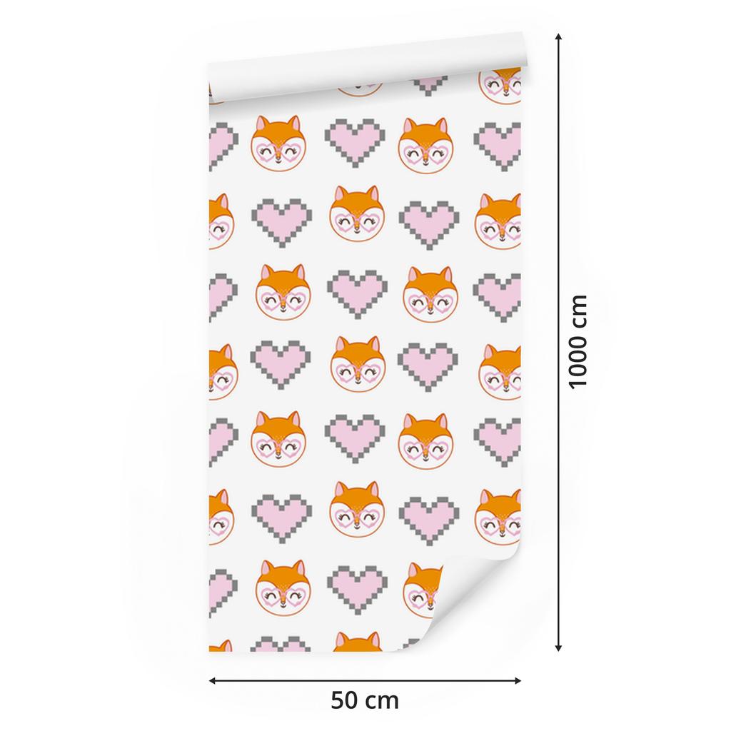 Joyful foxes with hearts wallpaper for living room and bedroom 50x1000
