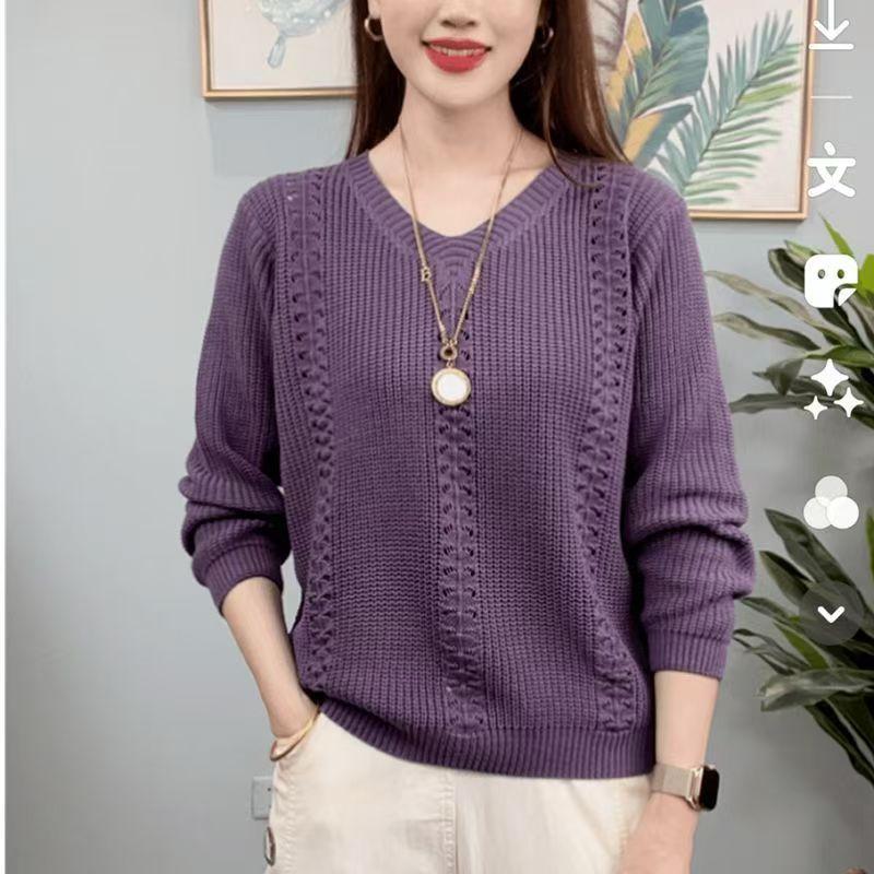 Spring and Autumn Women's Knitted Sweater Round Neck Knitted Sweater Versatile Pullover Sweater Base Top