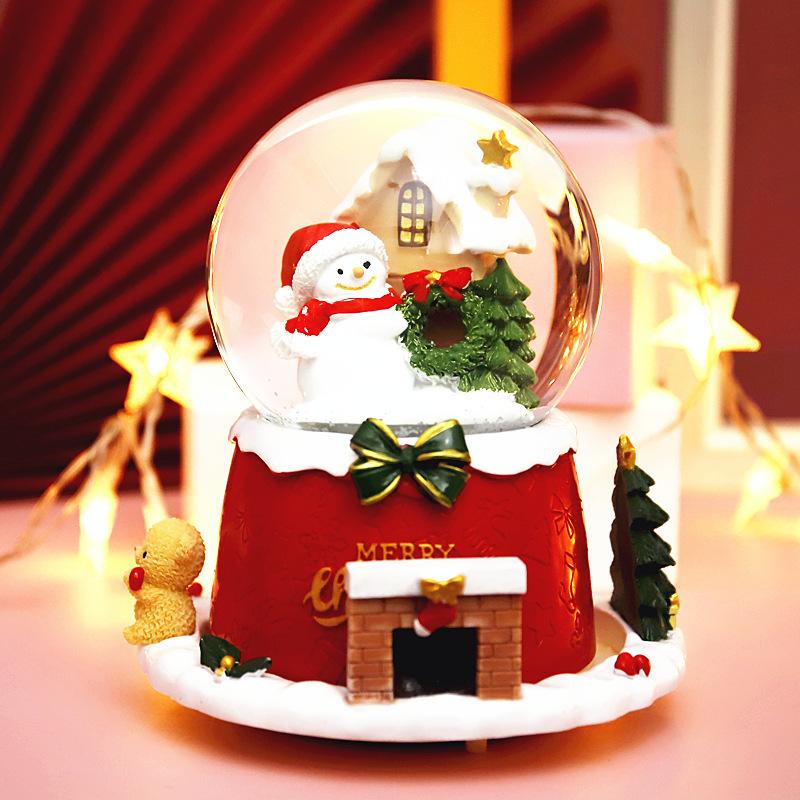 New Cross Border Christmas Tree Snowflake Crystal Ball Music Box Music Box Music Box Festival Decoration Resin Crafts (as the picture,As shown in the picture)
