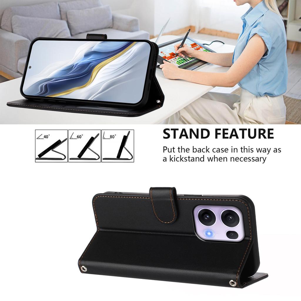 For Oppo Reno13 Pro 5G Leather Case Wallet Stand Phone Cover with Wrist Strap