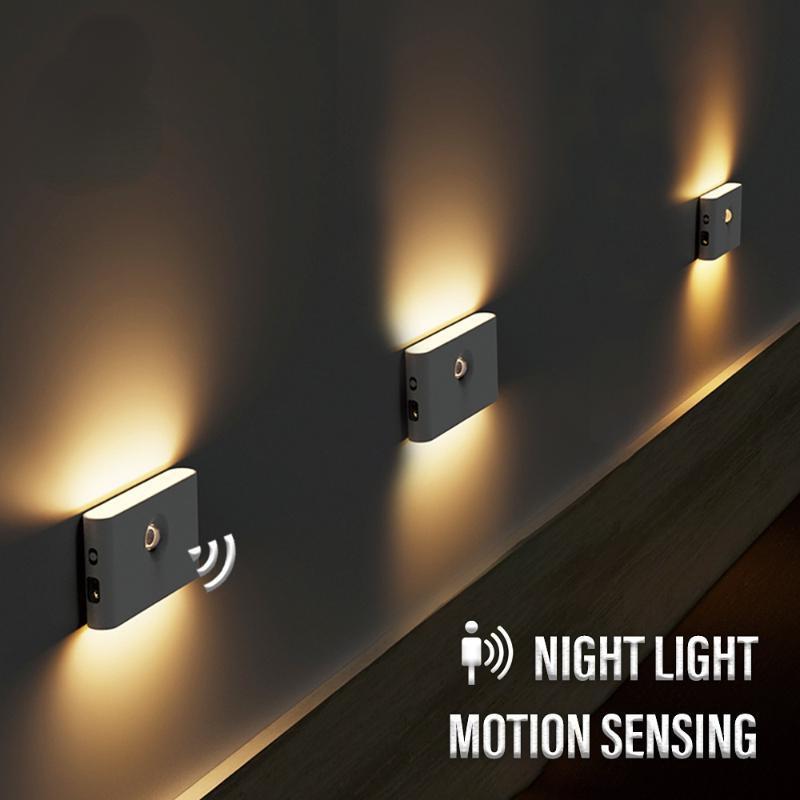 1 peça Luz Noturna LED de Indução Carregamento USB Sem Fio Indução do Corpo Humano Luz de Parede Quarto Corredor Armário Banheiro Luz Noturna