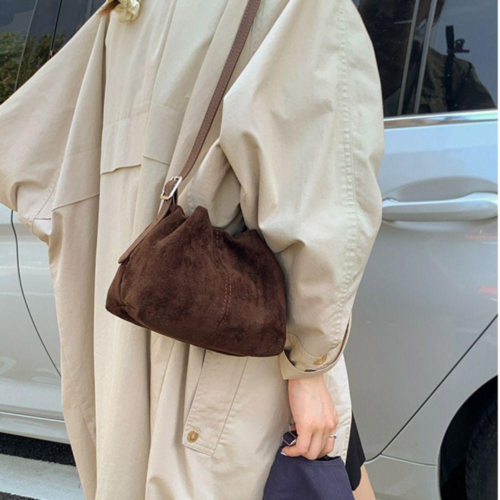Shoulder Bag Suede Pleated Cloud Bag Handbag Solid Color Tote Bag Fashion Slouchy Hobo Bags Girls