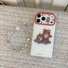 Brown Polka Dot Bear Chain Phone Case for iPhone 17/16 Pro Max/15 Pro - Girly Design