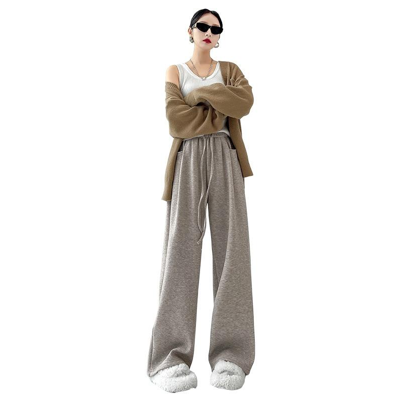 Glutinous Rice Cloud Pants Shaking Pants Piled and Thickened Autumn and Winter Drooping Wide-leg Pants Women's New Casual Straight-leg Pants
