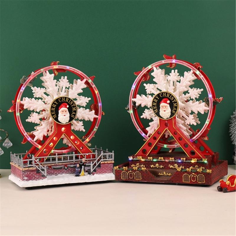 Elegant Ferris Wheel Decoration with LED Lights Rotating and Musical Tabletop Ornament Christmas Party Accessory