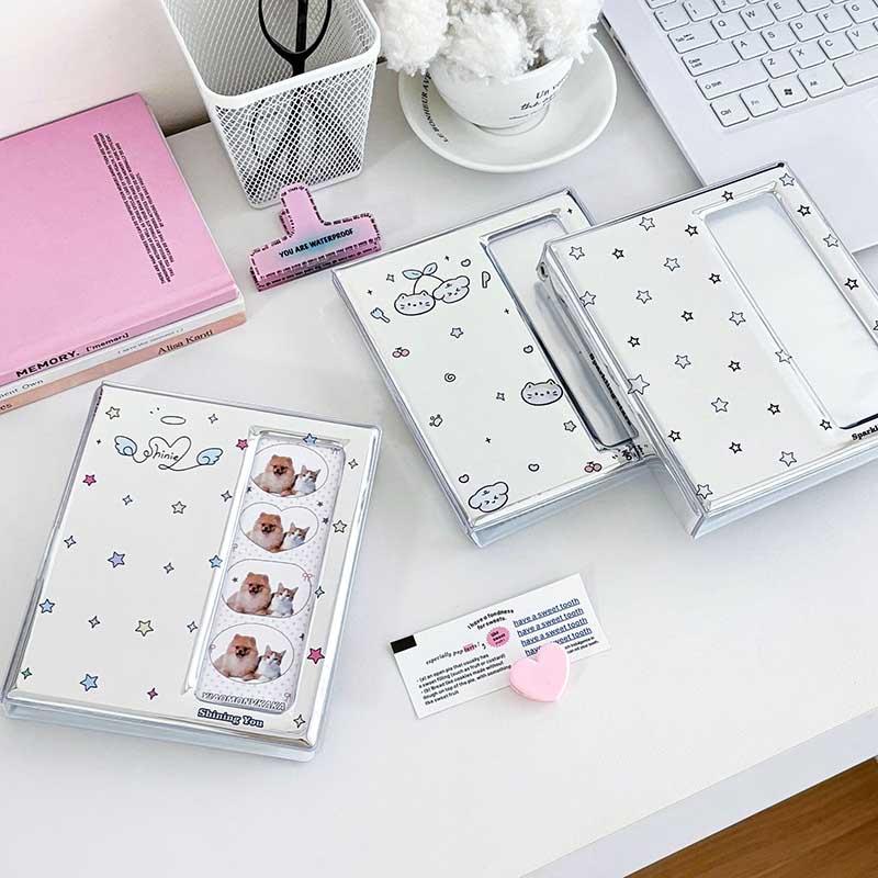 Cartoon 4 Grid Idol Card Photo Booth Album For 40 Pcs 2X6 Inch Photo Strips Bookmark 20 Pcs 4X6 4R Photo Holder