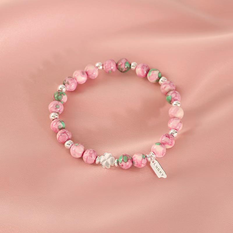 2024 Four-Leaf Clover French Romantic Shoushan Stone Bead Bracelet - Natural Stone Summer Luck