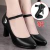 Spring Soft Leather Women's Comfort Soft Bottom Single Shoes Mom High Heels Autumn New Buckle Causal Leather Shoes
