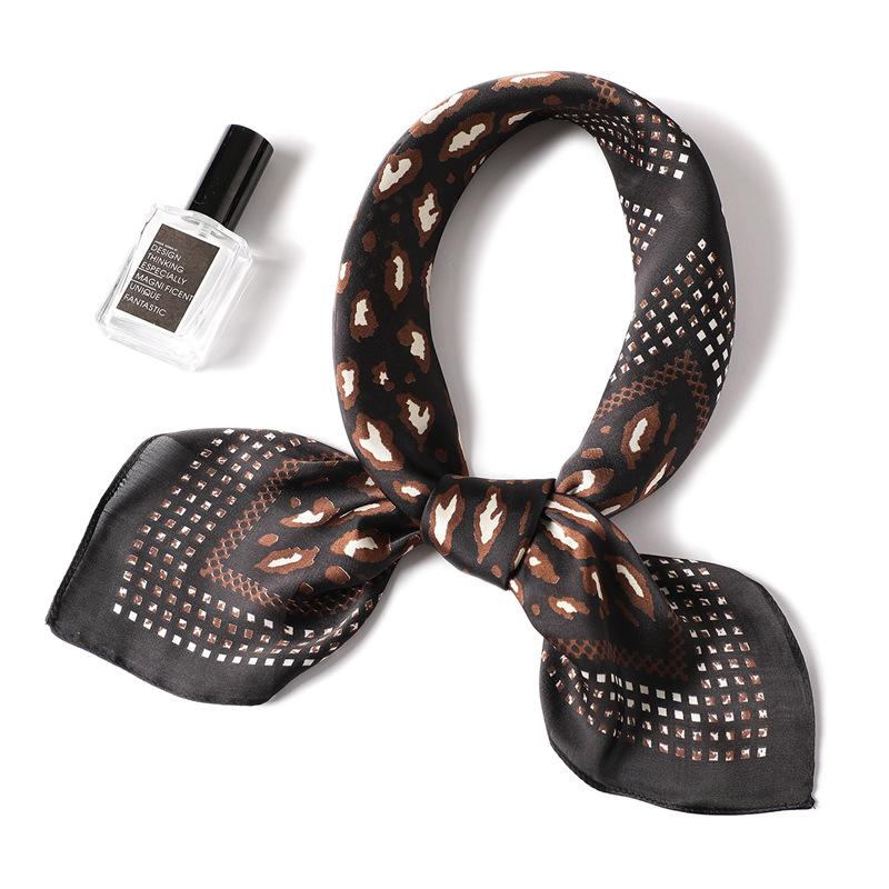 European and American Classic Leopard Print Scarf Simulation Silk Small Square Scarf Women's Professional Scarf Large Grid Simple and Versatile Small