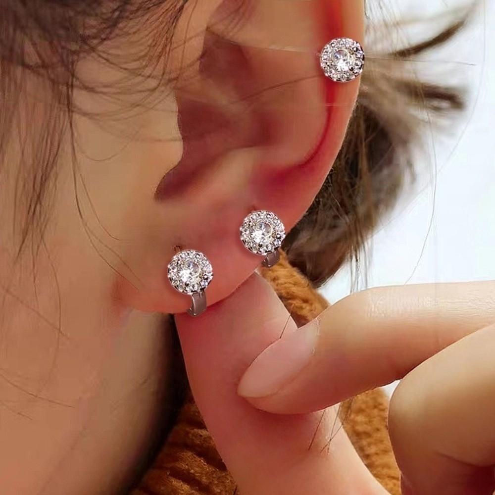 Silver Color Synthetic Zirconia Earrings Adjustable Jewelry Elegant Zircon Hoop Earrings  Wedding