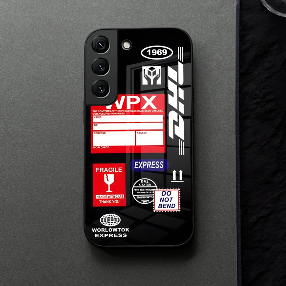 Simple Dhl Express Label Phone Case Glass For Samsung Galaxy S21 S25 S22 S20 S24 S23 Ultra Fe Plus A16 A34 A54 A24 Coque