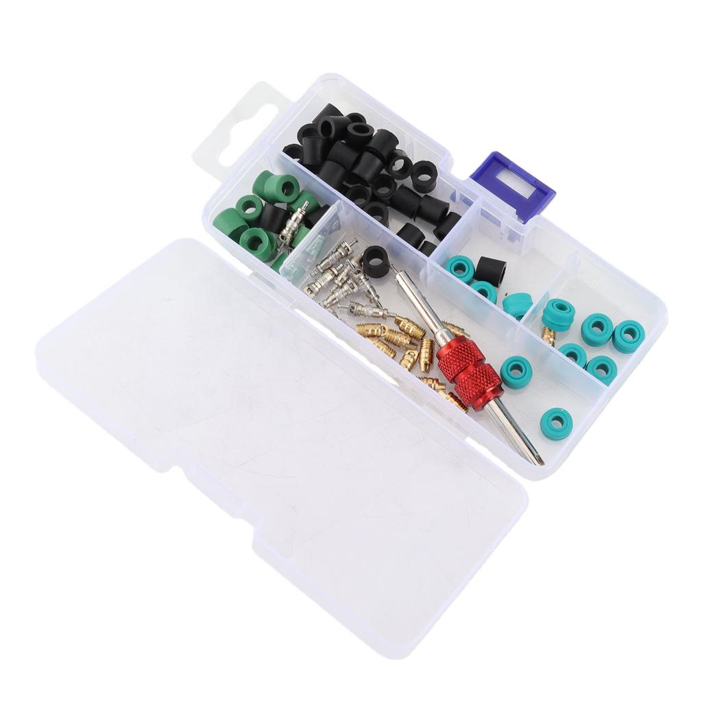 71pcs Air Condition Repair Kit Repair Tool 10pcs Valve Cores 50pcs Hose Gaskets 10pc Valves