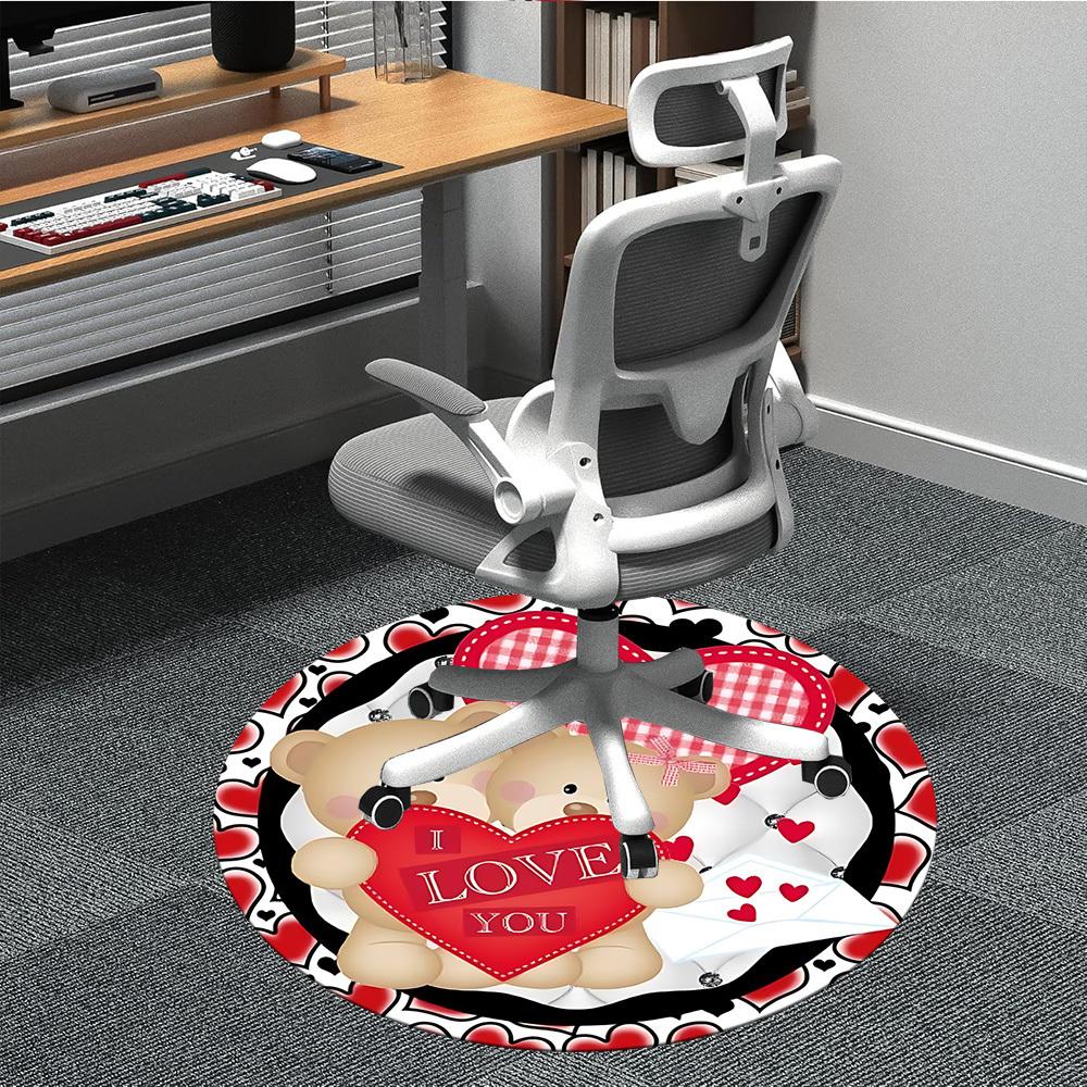 1pc Teddy Bear Love Heart Carpet for Office Non-Slip, Round Carpet, Soft & Comfortable, Carpet for Office, Lightweight Round Floor Mat