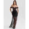 Tipsy Goddess House Same Style Pure Design Sense Black Lace Sexy Split off-Neck Tube Top Dress