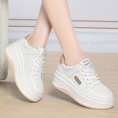 Soft Leather White Shoes for Women New Autumn Thick-soled Retro Hong Kong Style Shoes Trendy All-match Casual Sports Shoes
