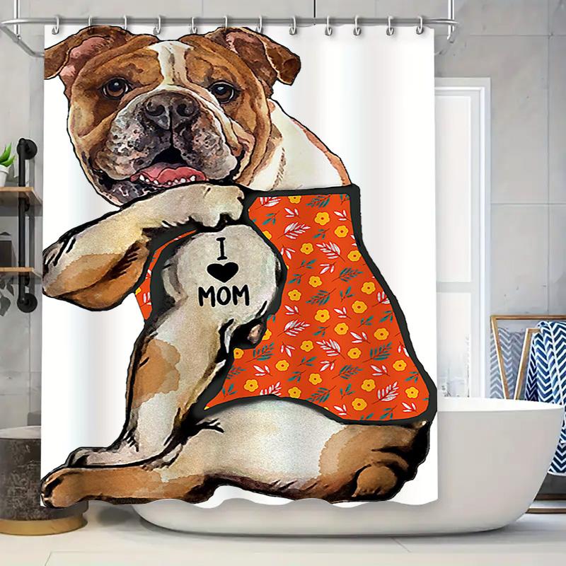 

Adorable Bulldog Shower Curtain Decorative Pet Lovers Bathroom Accessories I Heart Mom Shirt Print For Kids Adults W60H190(CM)-1 Pcs
