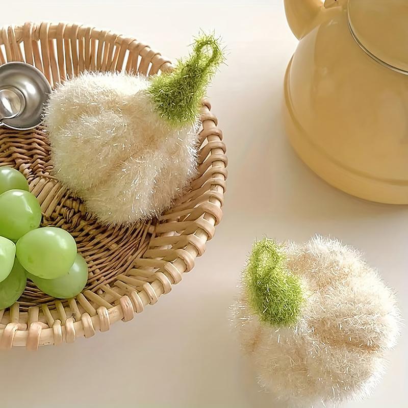 

Скребки для посуды в форме чеснока. Ручное вязание крючком. Не царапается. Быстросохнущая губка. Эффективность. Антижировая ткань для мытья посуды. Полотенце.