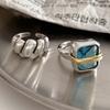 Stylish Minimalist Open Ring For Women With Antique Blue Sapphire Gemstone