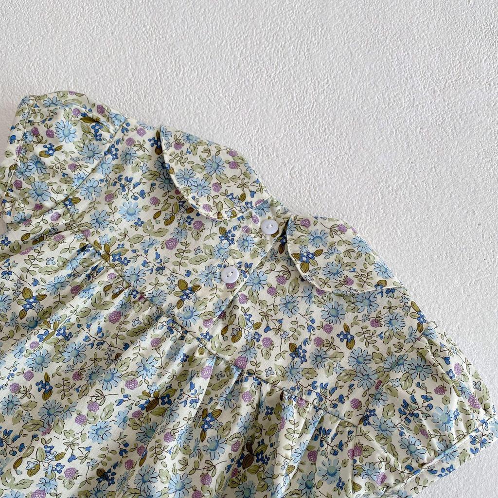 Summer 2025 Baby Girl Orchid Flower Peter Pan Collar Top & Pants Set