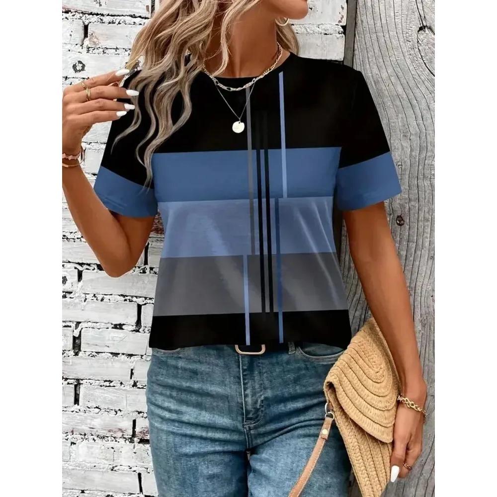 Summer Women's Casual Fashion Creative Casual Daily T-shirt Loose Casual T-shirt 3D Digital Color Printed T-shirt