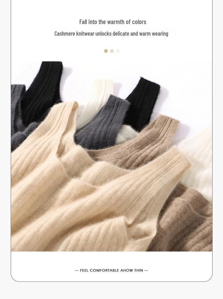 2026 Le Kasha Women’s 100% Cashmere U-neck Knit Camisole Vest - Autumn/Winter