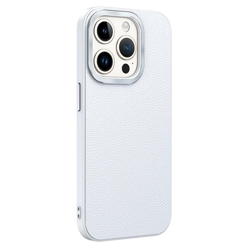 For iPhone 15 Pro PU Leather+TPU Phone Case Anti-Scratch Metal Lens Frame Cell Phone Cover