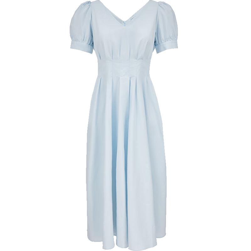 

ONLY Women s V-Neck Puff Sleeve A-Line Midi Dress M