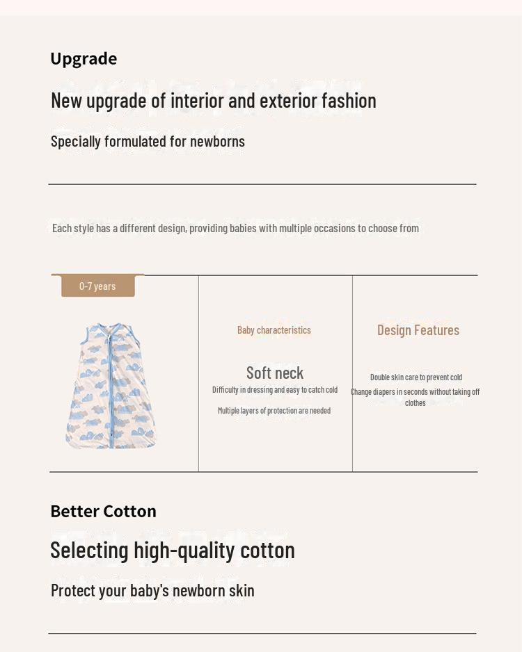 Sac de dormit din bumbac fără mâneci pentru bebeluși - Design anti-lovire