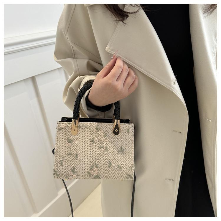 Korean Style Woven Straw Tote Bag Small Shoulder Crossbody Handbag for Women CLE