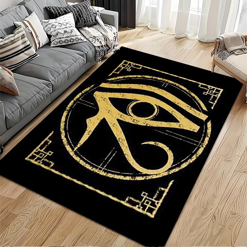 Eye of Horus Symbol On Black Background Non-slip Rug Suitable for Living Room and Bedroom Sofas