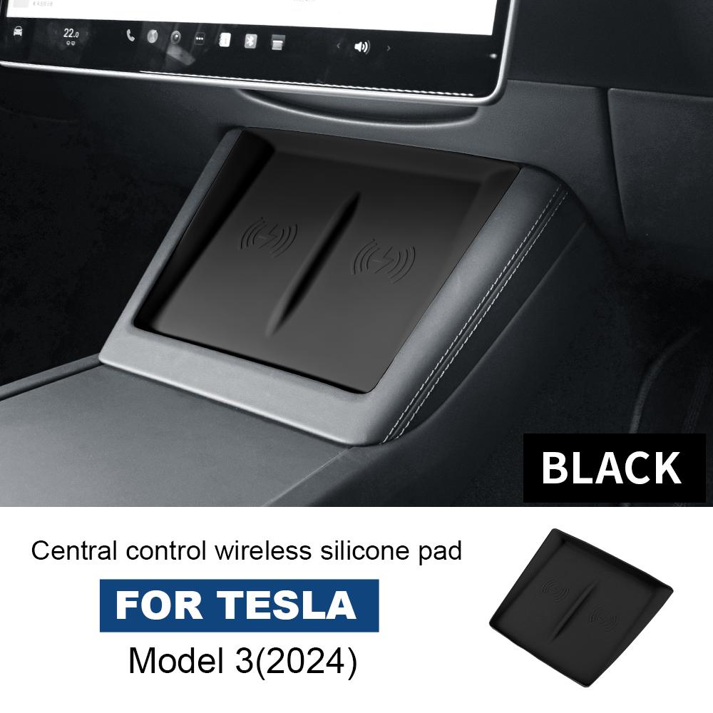 

for Tesla Model 3 Highland 2025 Model Y 2025 Silicone Wireless Car Charging Pad Non-Slip Mat Dust-Proof Charger Protect Cover чорний