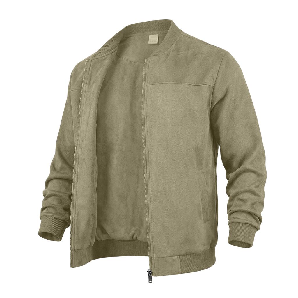 Men's Casual Long Sleeve Zip Up Baseball Jacket with Stand Collar and Pockets
