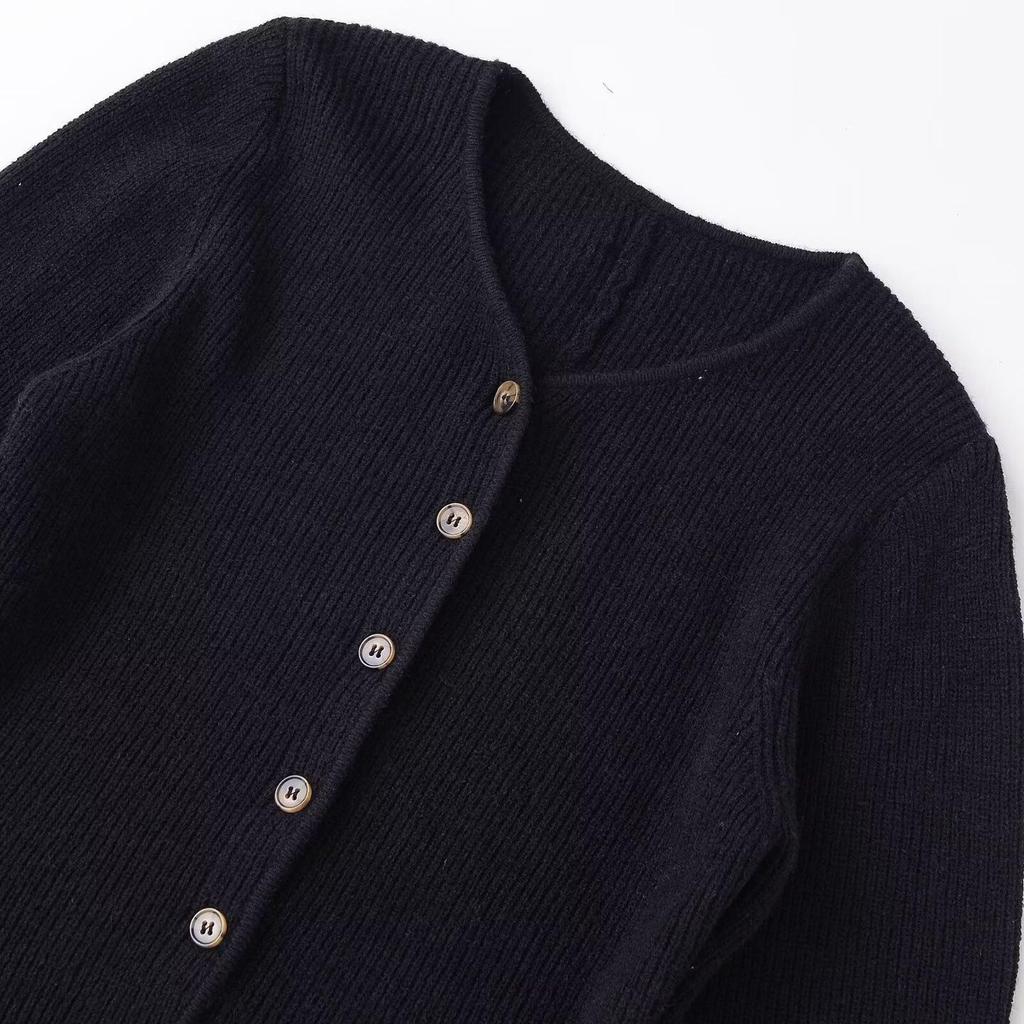 European & American Women's Fashion Casual Ribbed Knit Skirt and Cardigan Set