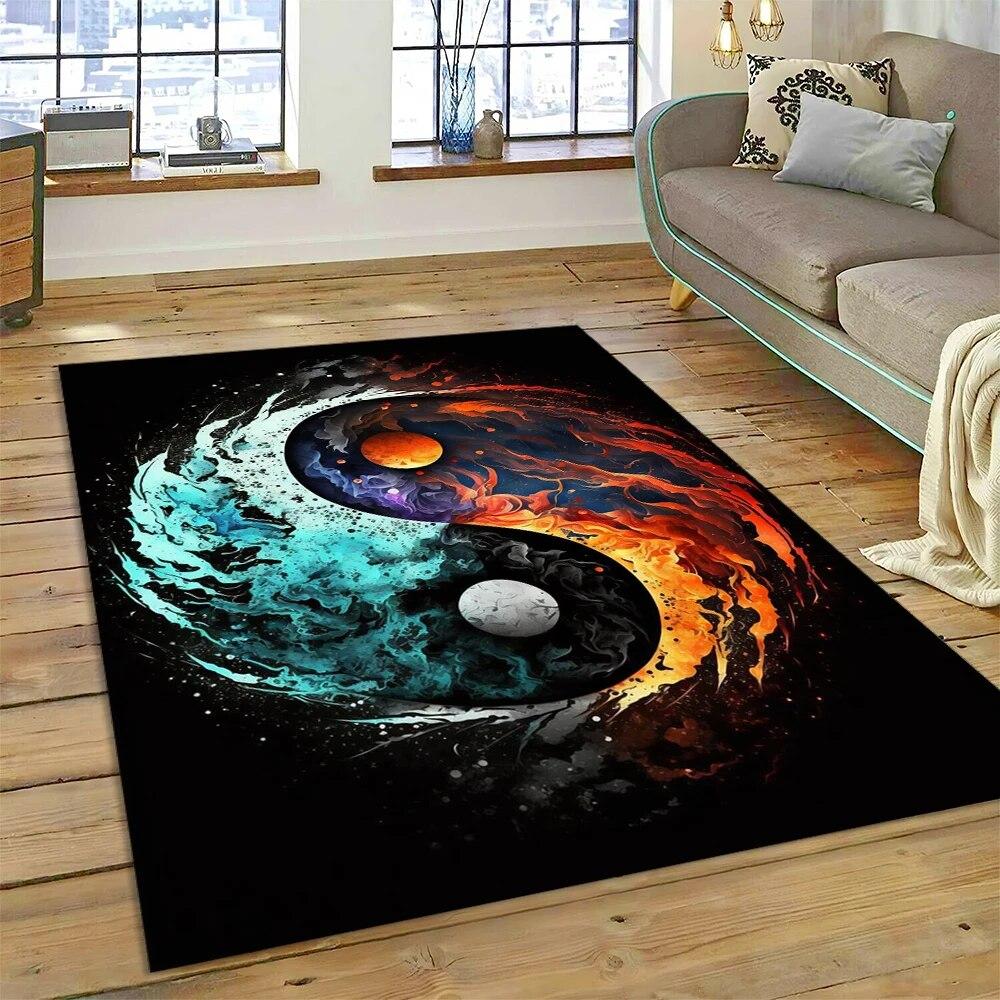 Yin og Yang 3D Naturaliser Kinesisk Tai Chi Teppe for Hjem Stue Soverom Sofa Dørmatte Dekor, Lekeområde for Barn Sklisikker Matte