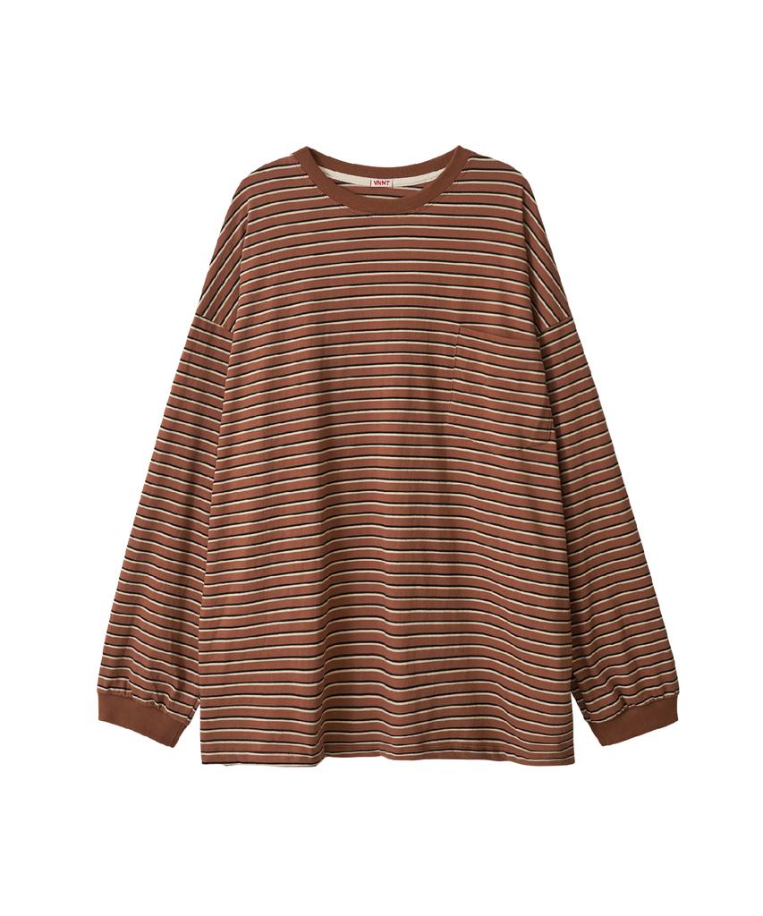 Baniswimeonteu Pocket Stripe Supersize Long Sleeve T-Shirt_Brown